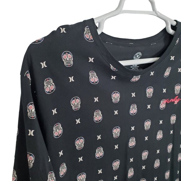 Hurley XXL Mens Shirt Graphic Tee Black Sugar Skull Allover Print Short Sleeve - Picture 4 of 8